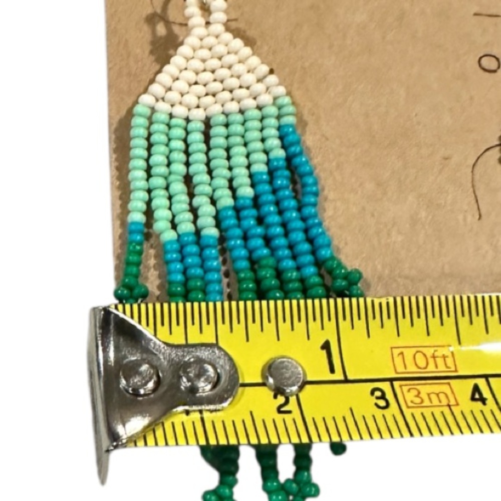 Plunder Beaded Fringe Statement Earrings Boho Teal Green Tassel Dangle Earrings - Picture 5 of 7